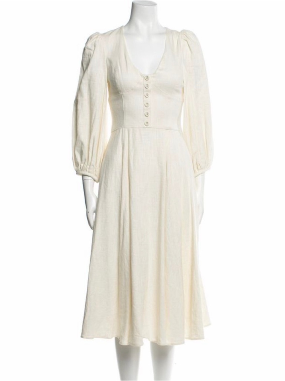 STAUD Cream Button-Front Midi Dress XS